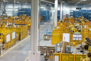 A factory with many yellow machines.
