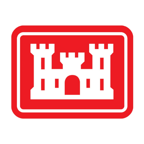 A red and white sign with a castle on it.