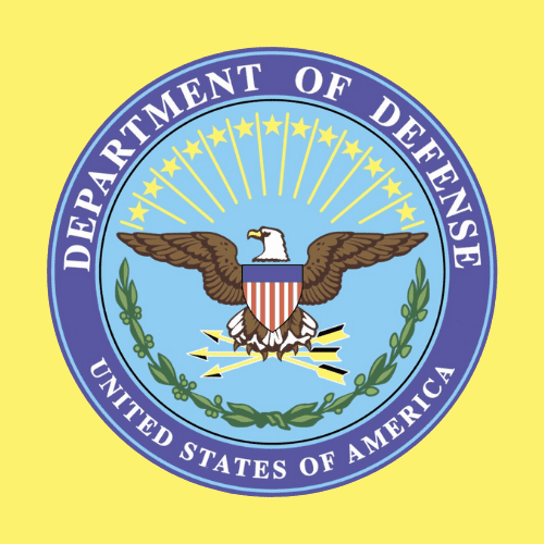 The department of defense logo on a yellow background.