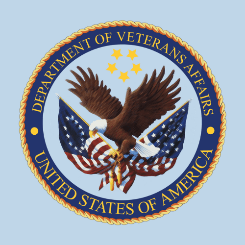 The department of veterans affairs logo on a blue background.