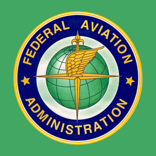 The federal aviation administration logo on a green background.