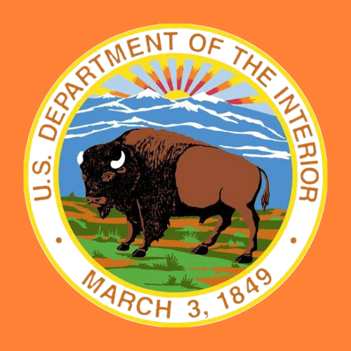 The us department of the interior logo on an orange background.