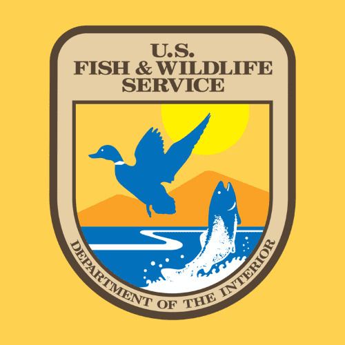 The us fish and wildlife service logo on a yellow background.