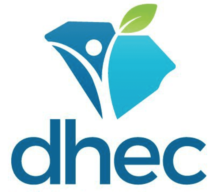 The dhec logo with a leaf on it.